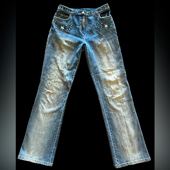 Embroidered Jeans Womens Christine Phillipe size 6 Cotton Spandex  Rhinestones - Picture 1 of 11